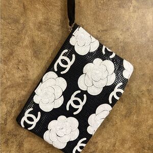 Homemade Black and White Floral Pattern Clutch
